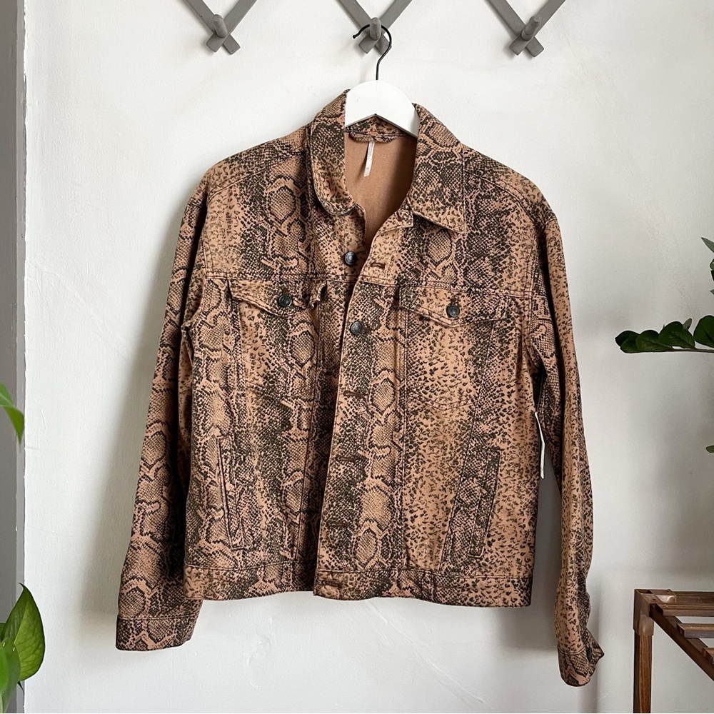 Free People Snake Print Trucker Jacket